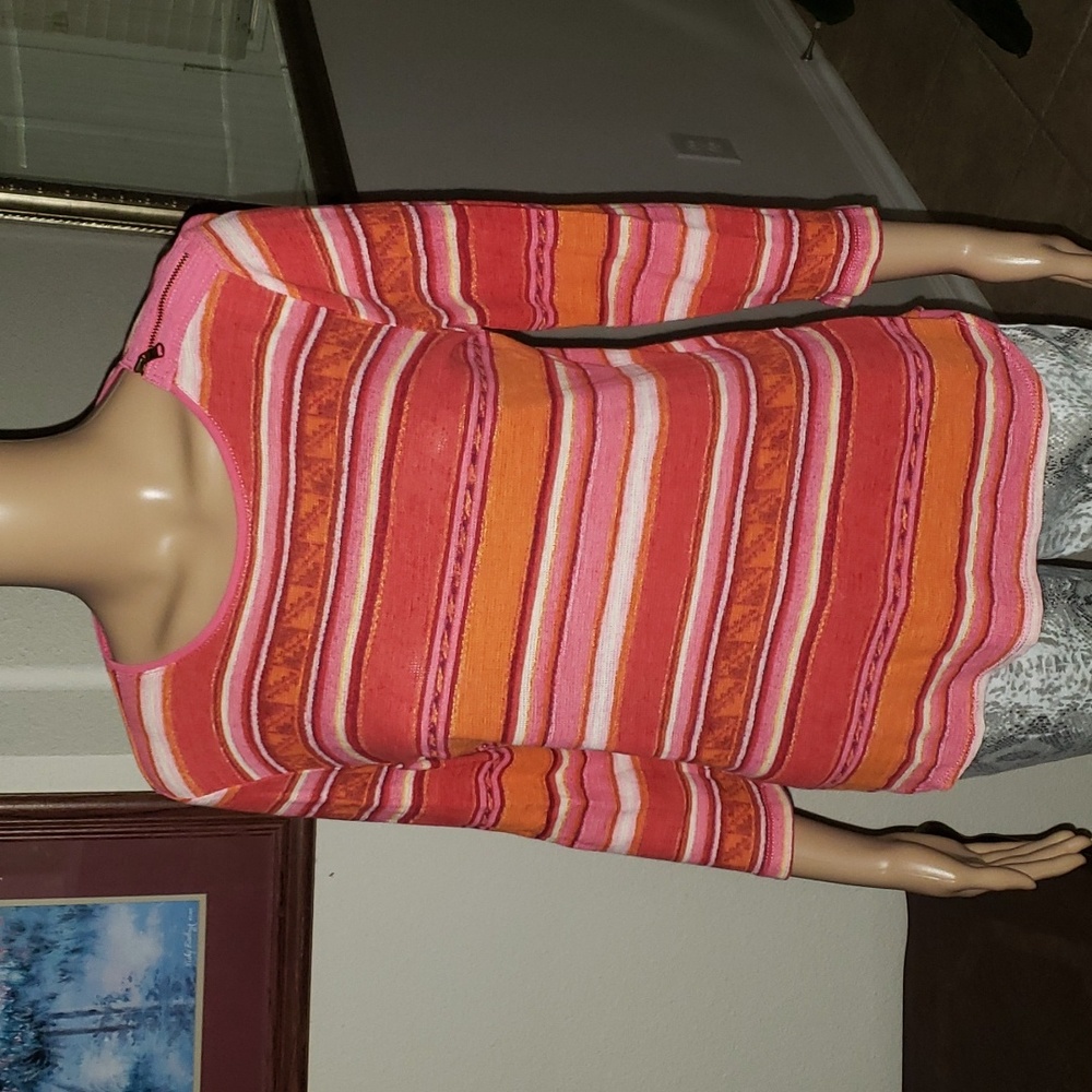 Ralph Lauren M vibrant pink stripes shoulder zipper light weight sweater